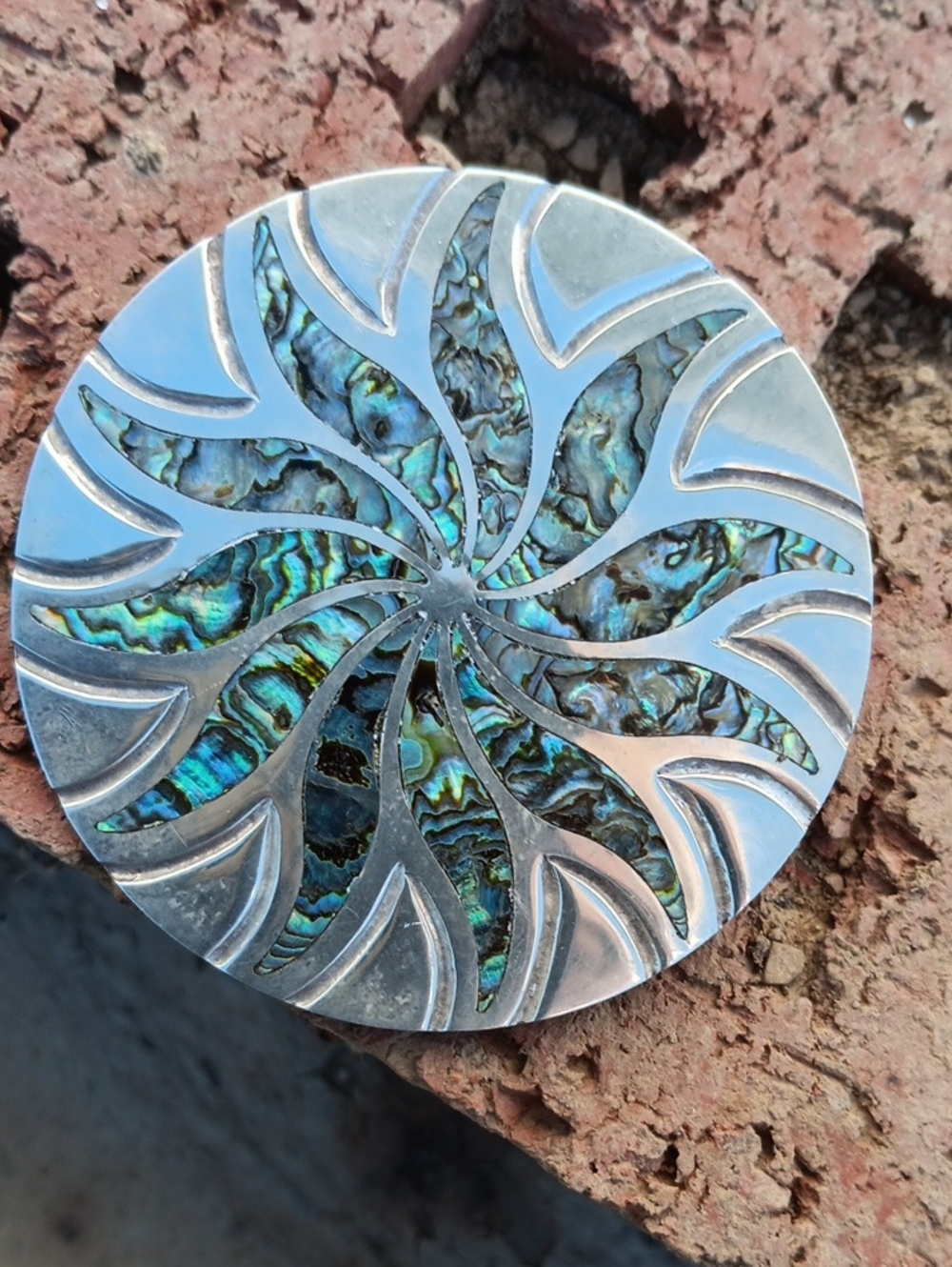 Vtg Taxco Sterling Abalone Pendant/Brooch